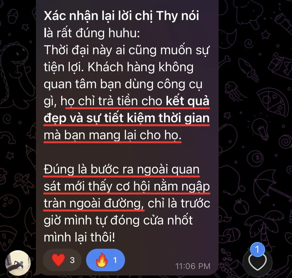 Học viên chia sẻ khách hàng trả tiền cho kết quả và thời gian tiết kiệm được