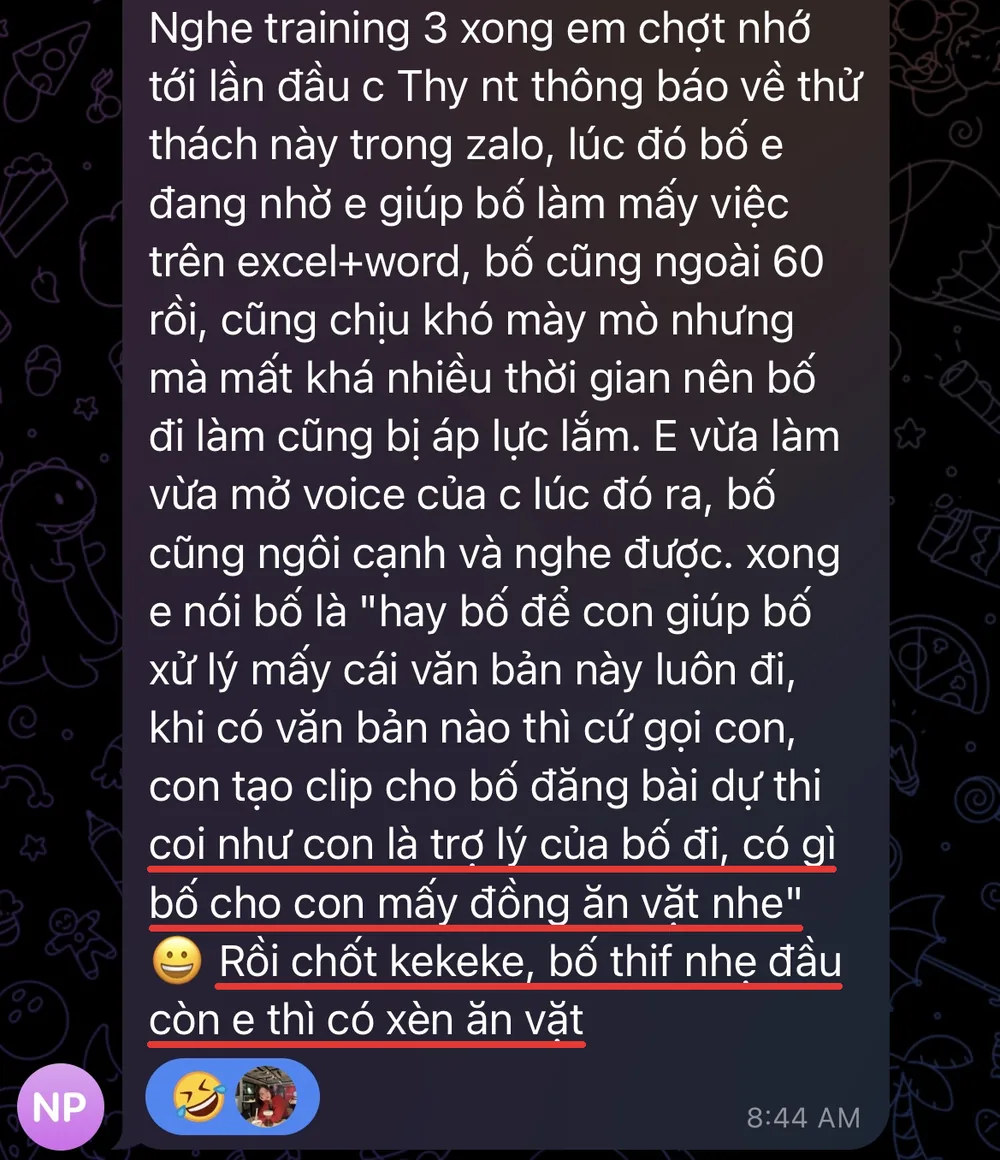 Học viên kể nhận làm trợ lý xử lý văn bản cho bố và được trả tiền